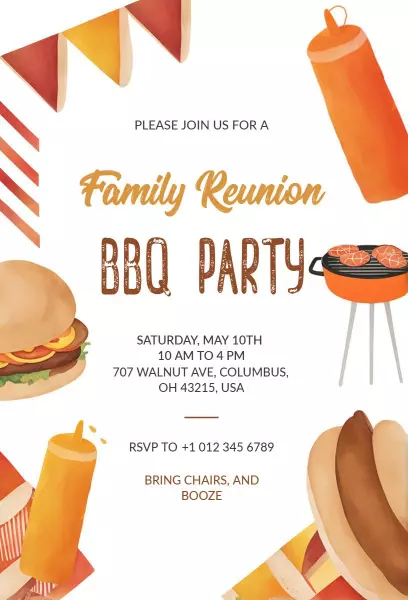 Joyful Family Reunion Summer BBQ Party Invitation Template