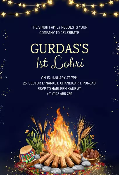 Joyful First Lohri Festival Celebration Invitation Template