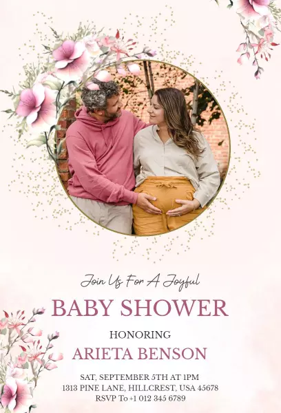 Joyful Floral Theme Baby Shower Celebration Invitation Template