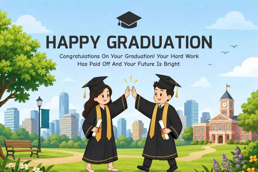 Joyful Graduation Celebration with Cap and Gown Postcard Template
