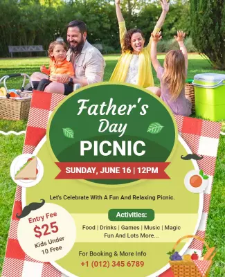 Joyful Green Father's Day Picnic Celebration Poster Template