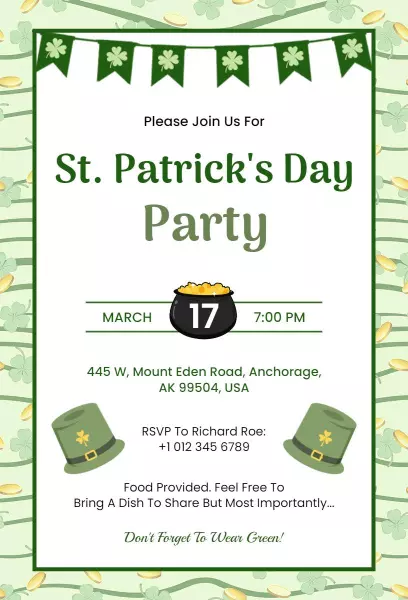 Joyful Green St. Patrick's Day Celebration Invitation Template
