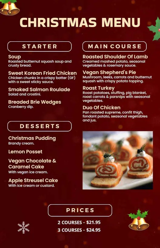 Joyful Holiday Feast with Traditional Dishes and Desserts Christmas Menu Template