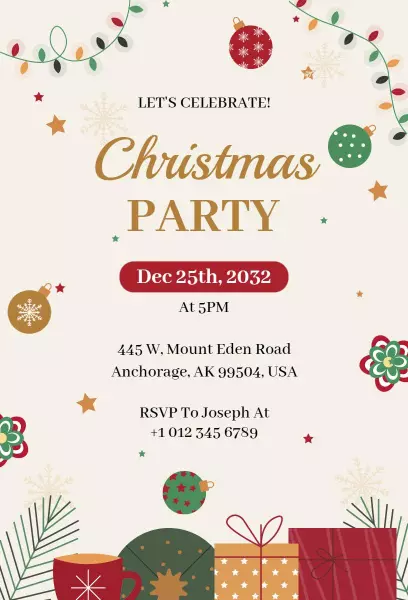Joyful Holiday Festive Christmas Party Celebration Invitation Template