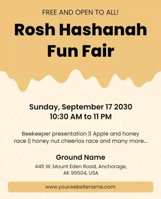 Joyful Honey-Themed Rosh Hashanah Fun Fair Poster Template