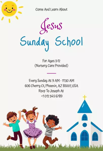 Joyful Jesus Sunday School Learning Invitation Template