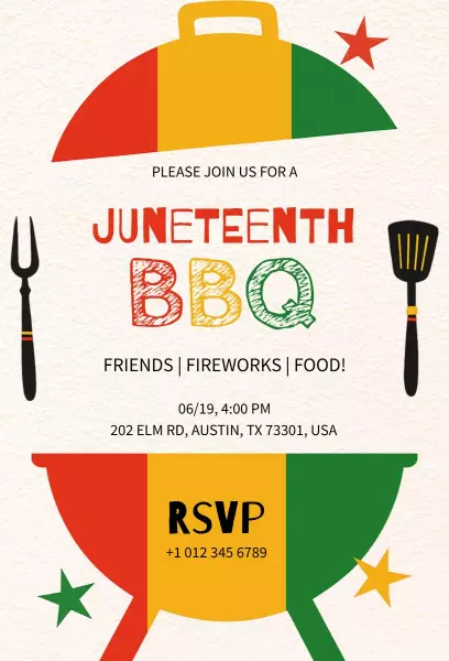Joyful Juneteenth BBQ Friends Fireworks Celebration Invitation Template
