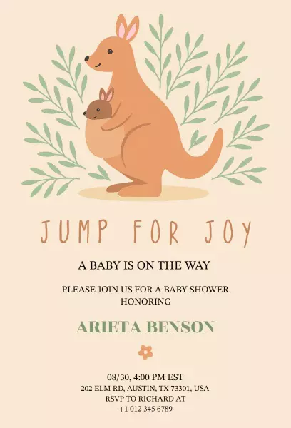Joyful Kangaroo Baby Shower Celebration Invitation Template