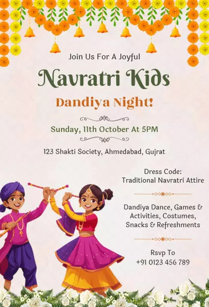 Joyful Kids Dandiya Night Celebration Navaratri Invitation Template