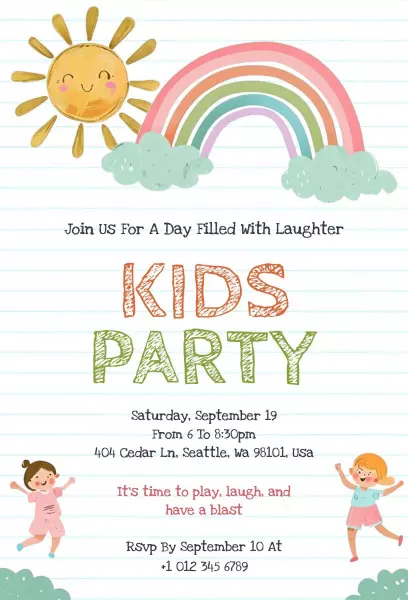 Joyful Kids Playful Rainbow Party Invitation Template