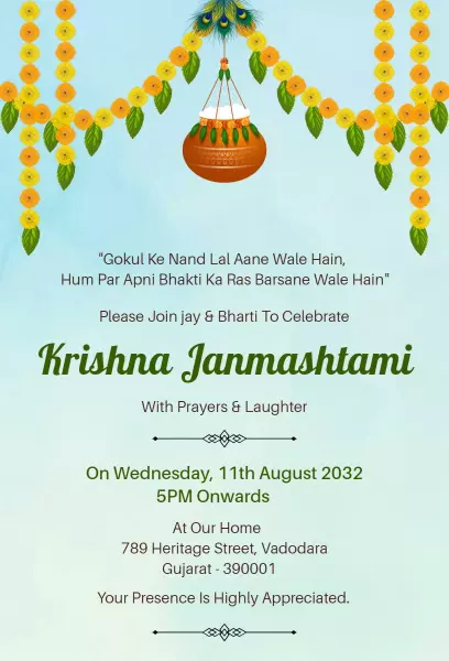 Joyful Krishna Janmashtami Celebration Invitation Template