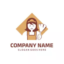 Joyful Maid with Cleaning Tools Representing Home Services Logo Template