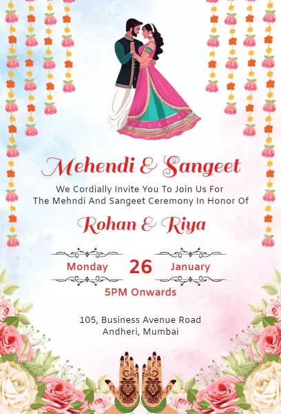 Joyful Mehndi Sangeet Celebration Ceremony Invitation Template