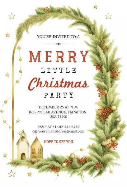 Joyful Merry Little Christmas Party Celebration Invitation Template