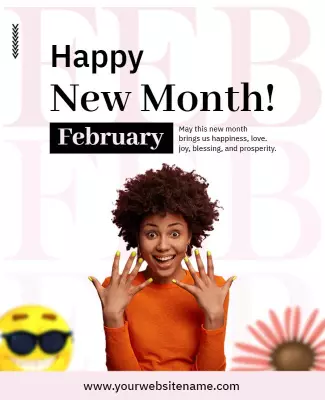 Joyful Modern February New Month Celebration Poster Template