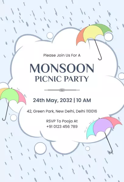 Joyful Monsoon Picnic Celebration Fun Party Invitation Template