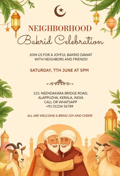 Joyful Neighborhood Bakrid Celebration Invitation Template