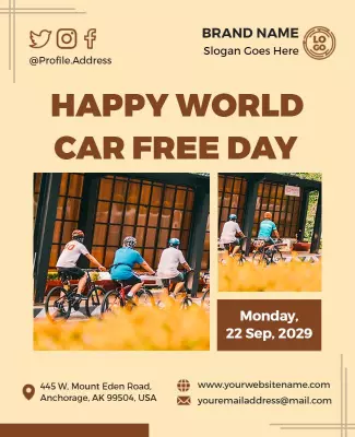 Joyful Orange Eco-Friendly Car Free Day Celebration Poster Template