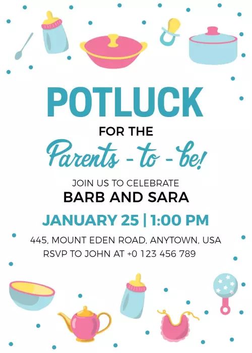 Joyful Potluck Celebration for Parents-to-Be Invitation Template