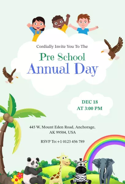 Joyful Pre School Annual Day Celebration Invitation Template