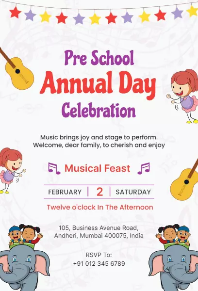 Joyful Pre School Annual Day Musical Feast Invitation Template