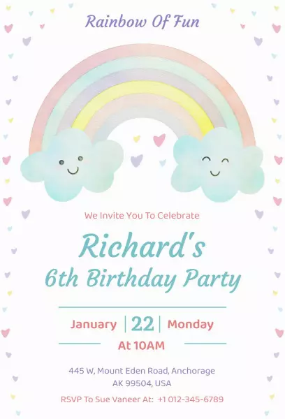 Joyful Rainbow Theme Colorful Birthday Celebration Invitation Template