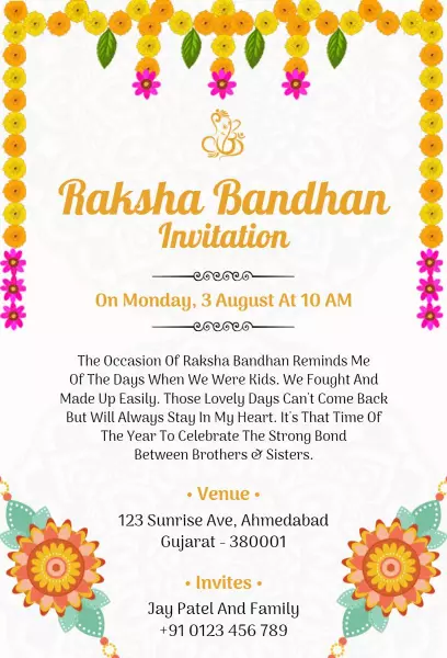 Joyful Raksha Bandhan Celebration Family Gathering Invitation Template
