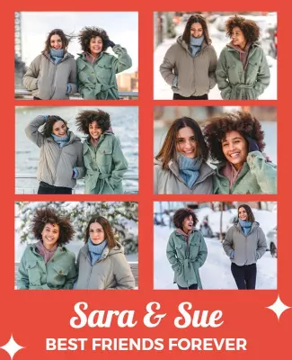 Joyful Red Friendship Collage Photo Poster Template