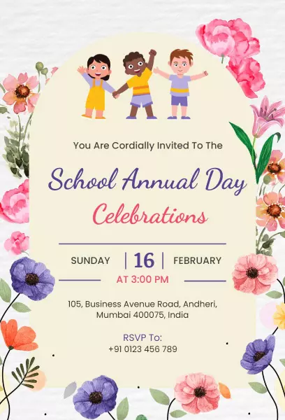 Joyful School Annual Day Celebration Floral Invitation Template