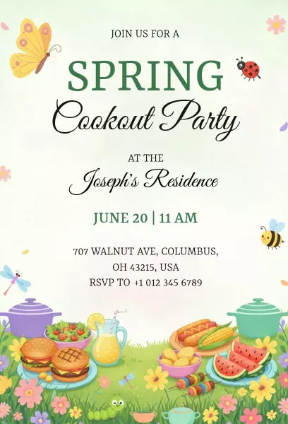 Joyful Spring Cookout Party Celebration Invitation Template