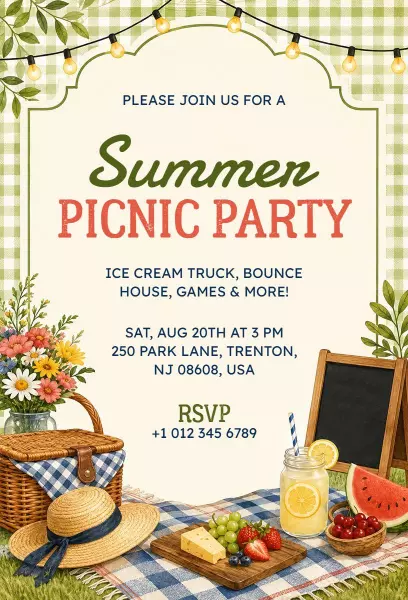 Joyful Summer Picnic Party Celebration Invitation Template