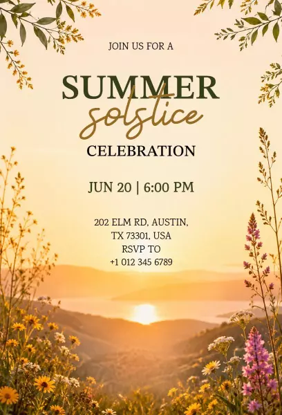 Joyful Summer Solstice Outdoor Party Celebration Invitation Template