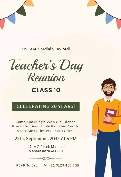 Joyful Teacher's Day Class Reunion Celebration Invitation Template