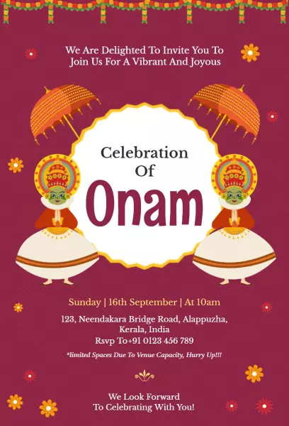 Joyful Traditional Onam Celebration Festivities Invitation Template