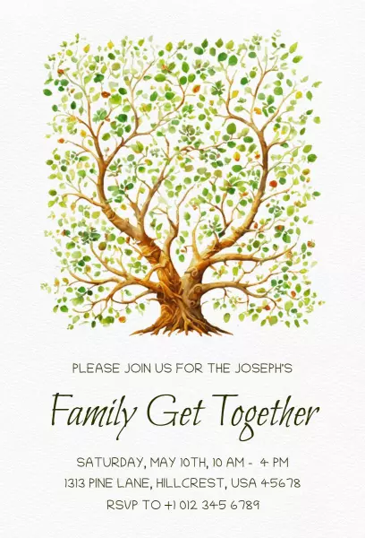 Joyful Tree-Themed Family Get Together Invitation Template