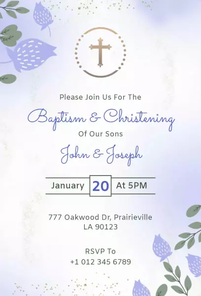 Joyful Twin Boys Baptism Christening Celebration Invitation Template