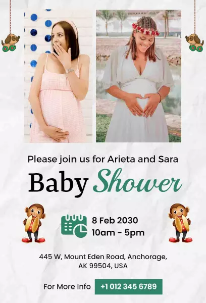 Joyful Twins Celebration Baby Shower Invitation Template