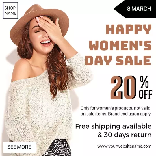 Joyful Women's Day Celebration Sale with Discounts Ad Template