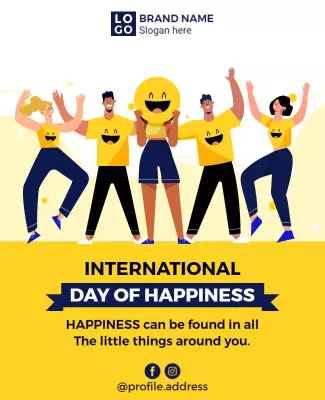 Joyful Yellow Celebration for International Happiness Day Poster Template