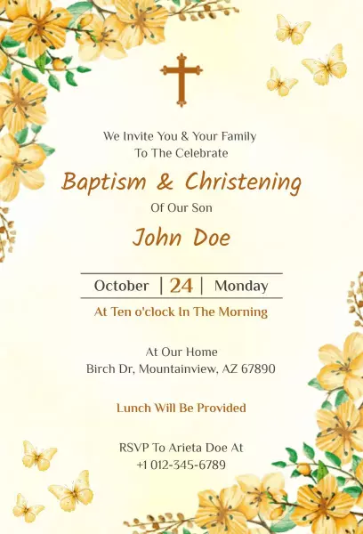 Joyful Yellow Floral Baptism Celebration Invitation Template