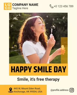 Joyful Yellow Happy Smile Day Celebration Poster Template