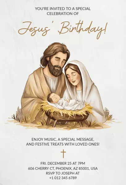 Joyous Christmas Jesus Birthday Celebration Invitation Template