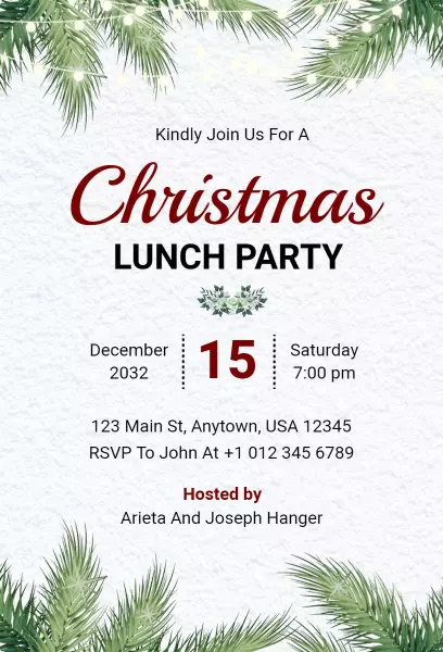 Joyous Christmas Lunch Party Gathering Invitation Template