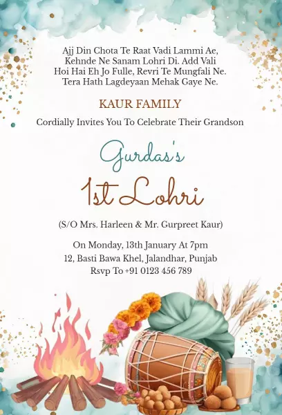 Joyous First Lohri Celebration Family Gathering Invitation Template