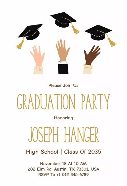 Joyous High School Graduation Party Celebration Invitation Template