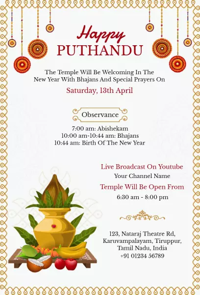 Joyous Puthandu New Year Celebration Festival Invitation Template