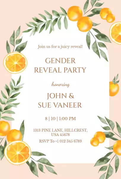 Juicy Citrus Theme Gender Reveal Celebration Invitation Template