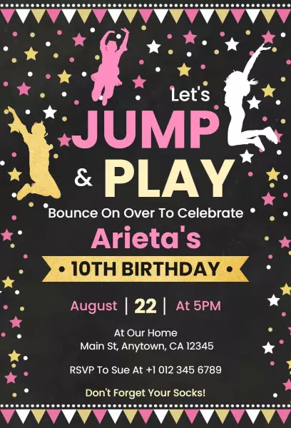 Jumping Fun Playful 10th Birthday Celebration Invitation Template