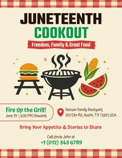 Juneteenth Backyard Cookout Celebration Flyer Template