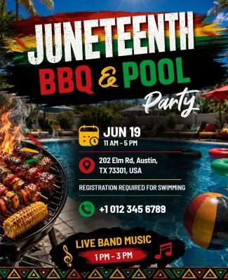 Juneteenth BBQ and Pool Party Flyer Template